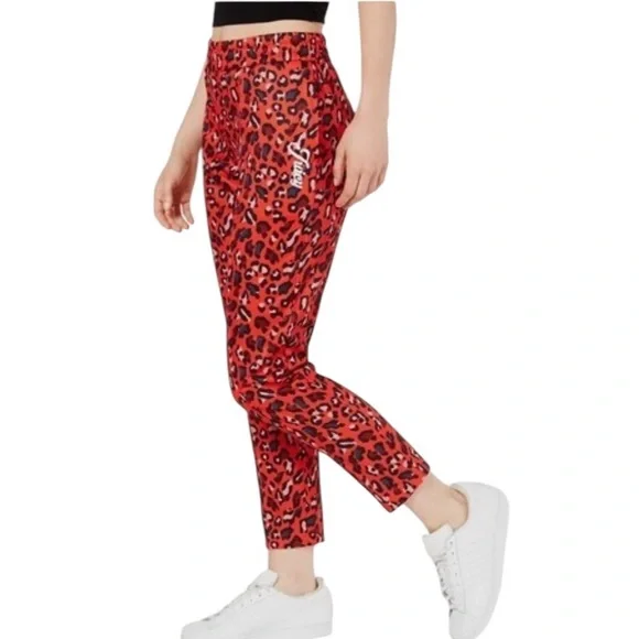 Juicy Couture Black Label Tracksuit Set Red Leopard Print Hoodie Pants Y2K Retro